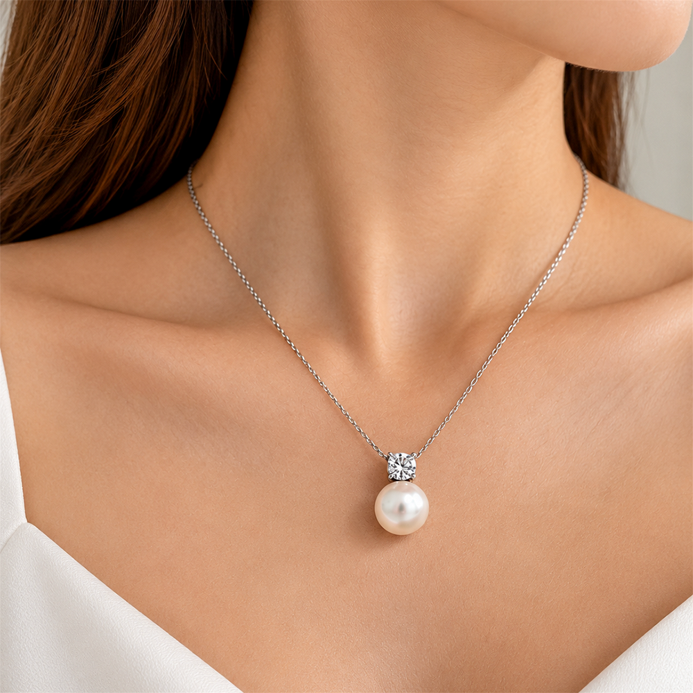 Pearl & Moissanite Pendant Necklace
